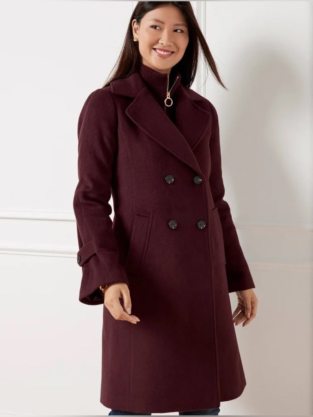 Talbots Double-Breasted Wool Blend Long Coat Wine Burgundy 3X Plus Like New